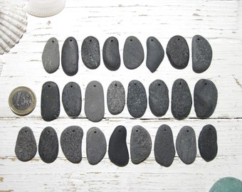 M-L Size 25-32 mm Top Drilled Flat Granite Pebbles, Set of 25,  Beach Pebble Pendants & Earrings, Bulk Drilled Stones, Stones For Craft