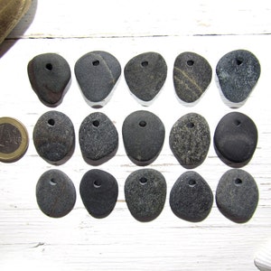 Medium Top Drilled Granite Pebbles, 3 mm Holes, Set of 15, Bulk Drilled Beach Stones, Stones For Crafts, Stone Beads, Pebble Pendants