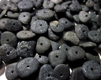 Tiny 9-12mm Center Drilled Black Granite Pebbles, Drilled Beach Stones, Bulk Drilled Beach Pebbles, Stones For Crafts