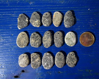 Gray Shades Top Drilled Granite Pebbles, Set of 15, Top Drilled Gray Beach Stones, Stones For Crafts, Stone Beads, Pebble Pendants