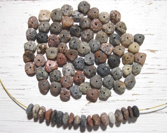 Tiny 9-12 mm Center Drilled Colorful Granite Pebbles, Drilled Beach Stones, Bulk Drilled Beach Pebbles, Stones For Crafts