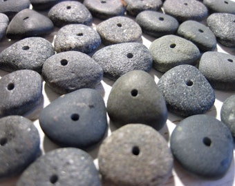 Small 15-17 mm Center Drilled Black Granite Pebbles, Drilled Beach Stones, Bulk Drilled Beach Pebbles, Stones For Crafts