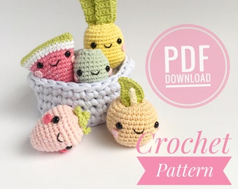 Mini Fruits Crochet Pattern -  Instant PDF download - Amigurumi, Crochet Fruit, Crochet Pineapple, Crochet Watermelon, Crochet Peach