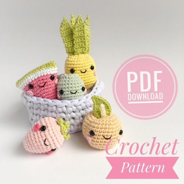 Mini Fruits Crochet Pattern -  Instant PDF download - Amigurumi, Crochet Fruit, Crochet Pineapple, Crochet Watermelon, Crochet Peach