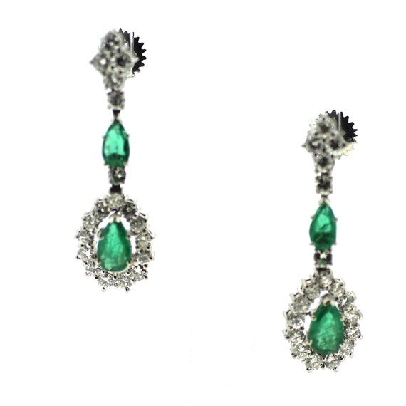 Antique Emerald Diamond Chandelier Drop Earrings … - image 1