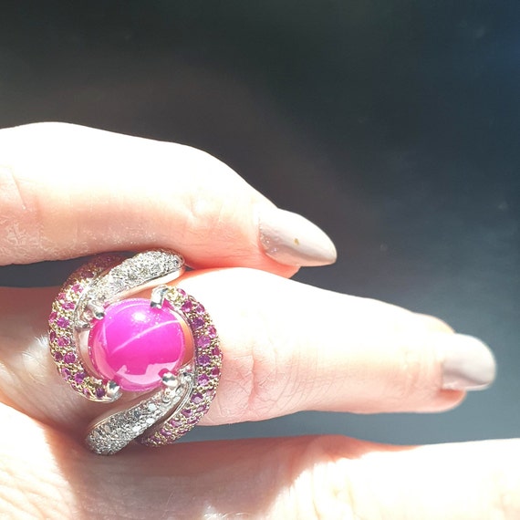 18ct Star Ruby Ring / Ruby and Diamond / White Go… - image 6