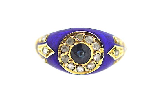 Victorian Sapphire Diamond Ring / Blue Enamel Sapp