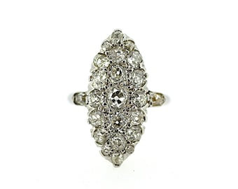 Edwardian Diamond Marquise Ring / Vintage Old Cut Diamond Ring / Three Carat Diamond Ring / Gold Diamond Ring / Hand Cut Diamond Ring