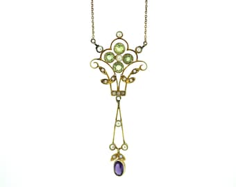 Mooie Suffragette Hanger / Peridot Suffragette Drop Hang Hang hanger / Echte Suffragette Hanger / Gold Multi Gem Hanger / Elegant Gem Hanger