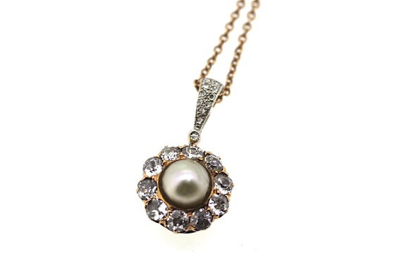 Victorian Pearl Pendant / Diamond Pearl Necklace /