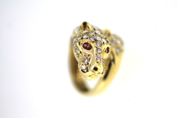 Vintage Gold Diamond Ruby Leopard Ring / Diamond L