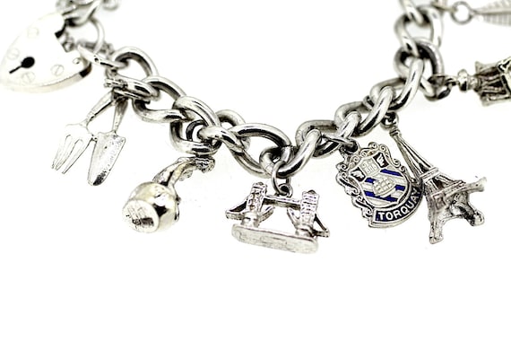 Vintage Charm Bracelet / Silver Charm Bracelet / Torquay