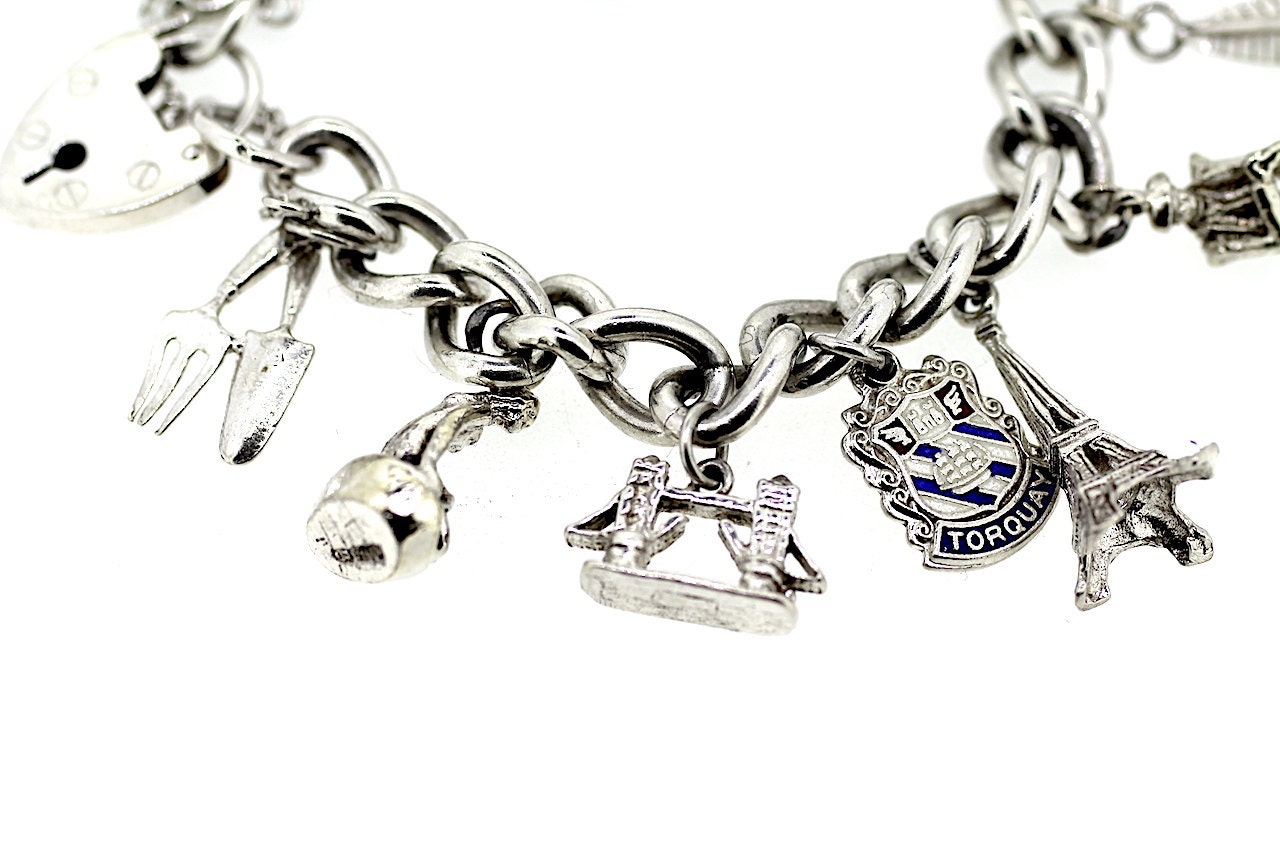 Vintage Charm Bracelet / Silver Charm Bracelet / Torquay