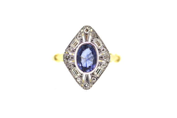 British Art Deco Sapphire Ring / Diamond Sapphire