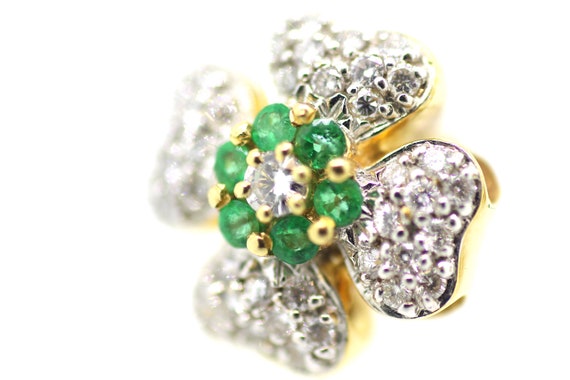 Vintage Emerald Diamond Clover Studs / Emerald Clo