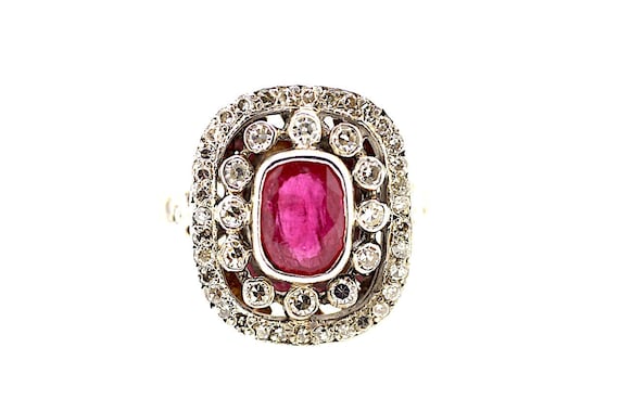 15ct Victorian Ruby Diamond Ring / Antique Ruby Ri