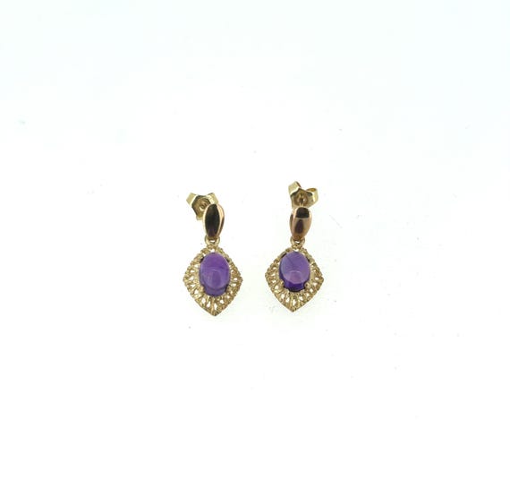 9ct Yellow Gold & Amethyst Earrings/Drop Earrings/9ct Gold Earrings/Amethyst Earrings/Vintage Jewellery.