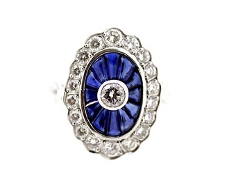 18kt Art Deco Saffier en Diamanten Ring / Vintage Art Deco Sapphire Ring / Sapphire Surround Ring / Art Deco Sapphire Ring / Art Deco Ring