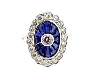 18ct Art Deco Sapphire and Diamond Ring / Vintage Art Deco Sapphire Ring / Sapphire Surround Ring / Art Deco Sapphire Ring / Art Deco Ring