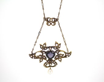 Edwardian Alexandrite / Seed Pearl Hanger / Britse 15ct Edwardian Alexandrite Hanger / Antieke Seed Pearl Ketting / Seed Pearl Hanger