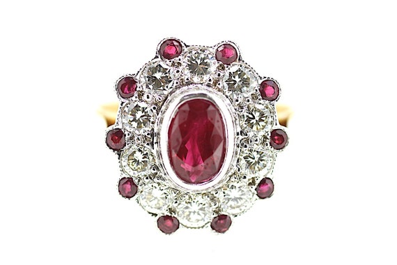 Vintage Ruby Ring/Ruby Diamond Cluster Ring/Millenium Ruby | Etsy