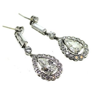 Platinum Art Deco Diamond Drop Earrings / Pear Shape Diamond Earrings / Antique Diamond Earrings / Vintage Diamond Drops / Diamond Earrings