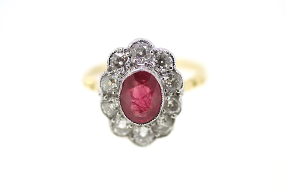 18ct Art Deco Ruby and Diamond Ring / Antique Rub… - image 1