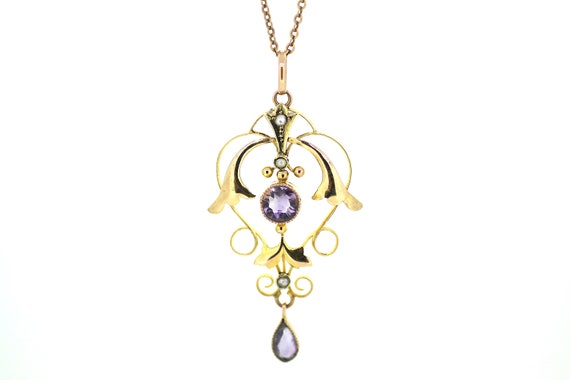 Edwardian Amethyst and Seed Pearl Pendant / Antiqu