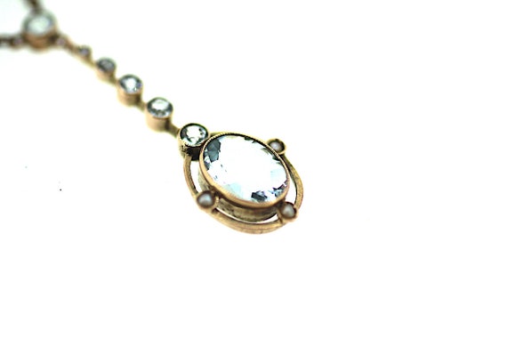 Edwardian Aquamarine Seed Pearl Pendant / British