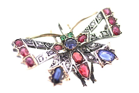 Victorian Butterfly Brooch / Multi Gem Butterfly B