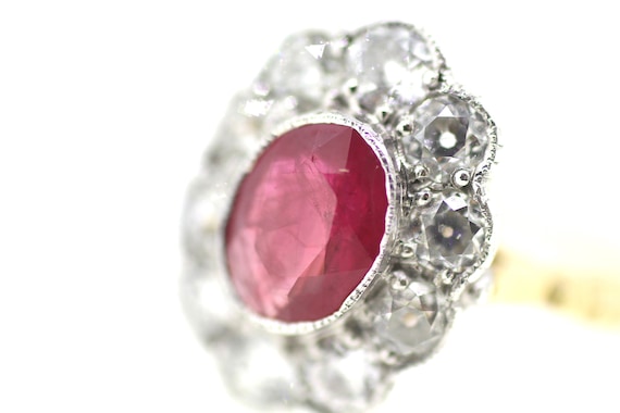 18ct Art Deco Ruby and Diamond Ring / Antique Rub… - image 2