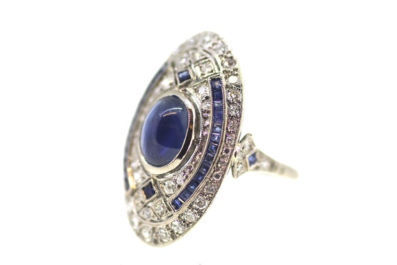 18ct Art Deco Sapphire Ring / Art Deco Diamond Sa… - image 3