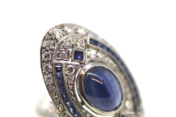 18ct Art Deco Sapphire Ring / Art Deco Diamond Sa… - image 4