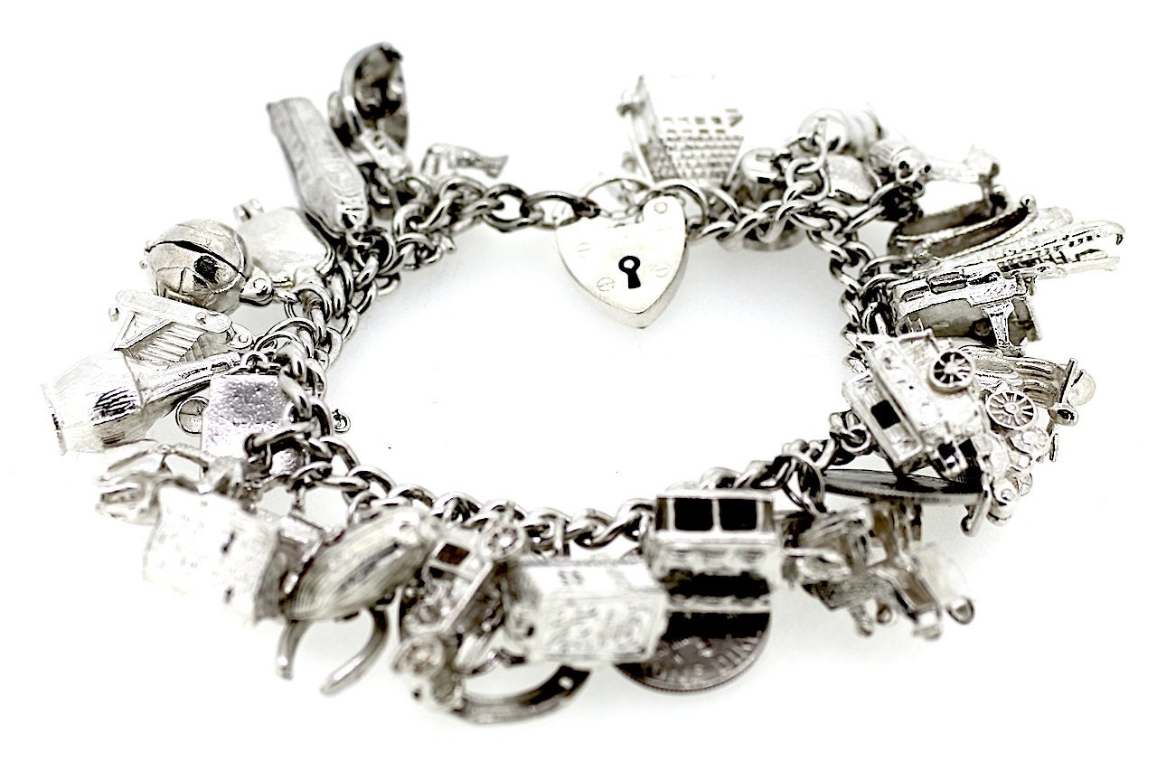 Full Charm Bracelet / Silver Charm Bracelet / Vintage Charm 