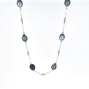 14ct Tahitian black Pearl and Diamond necklace/Tahitian black Pearl necklace/Diamond necklace.