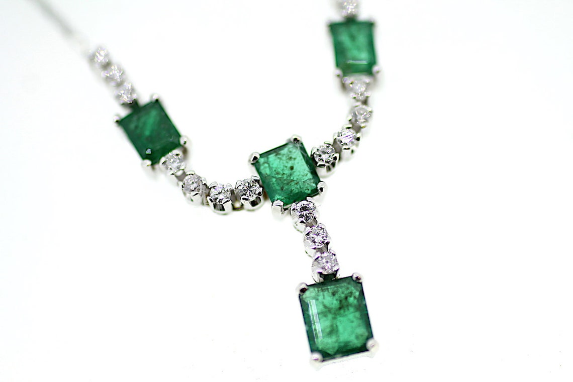 Art Deco Emerald Diamond Necklace / Genuine Emerald Necklace / Etsy UK