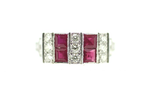 Art Deco Ruby Ring / Ruby Diamond Art Deco Ring /