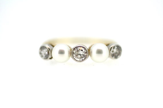 18ct Art Deco Pearl Diamond Ring/ 18ct Pearl Ring… - image 1