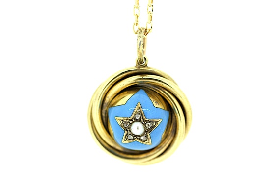 Victorian Mourning Pendant / Turquoise Enamel Mour