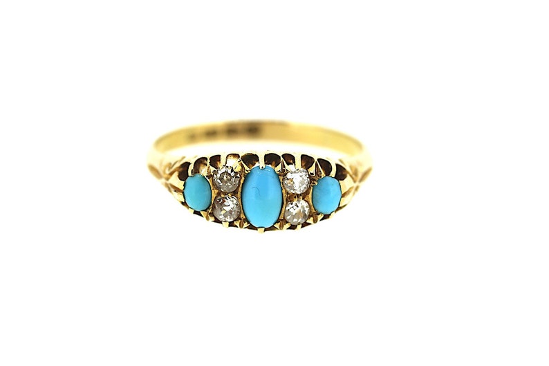 Edwardian Türkis und Diamant Ring / Chester Hallmark / Edwardian Türkis Ring / Antiker Türkis Diamant Ring / 18ct Edwardian Ring Bild 1
