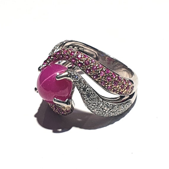 18ct Star Ruby Ring / Ruby and Diamond / White Go… - image 2
