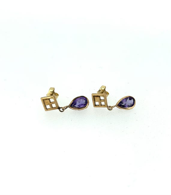 9ct & Amethyst Earrings/jewellery/yellow gold earrings.