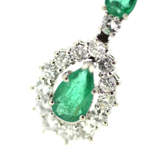 Antique Emerald Diamond Chandelier Drop Earrings … - image 2