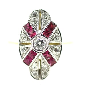 Art Deco Ruby Ring / Antique Ruby Diamond Ring / British Antique Ruby Ring / Multi Ruby Gemstone Ring / Vintage Ruby Diamond Ring / Ruby
