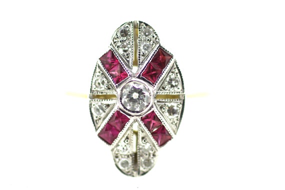 Art Deco Ruby Ring / Antique Ruby Diamond Ring / B