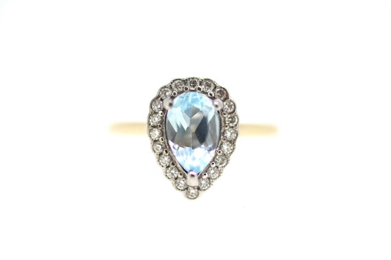 Aquamarine Diamond Ring / Pear Shape Aquamarine Ri