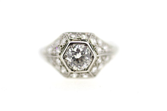 Art Deco Platinum Diamond Bomb Ring / Antique Art