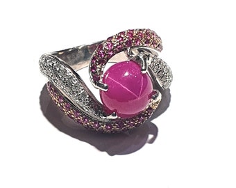 18ct Star Ruby Ring / Ruby and Diamond / White Gold and Ruby / Ruby and Diamond Ring / Bespoke Ruby & Diamond Ring / Designer Ruby Ring