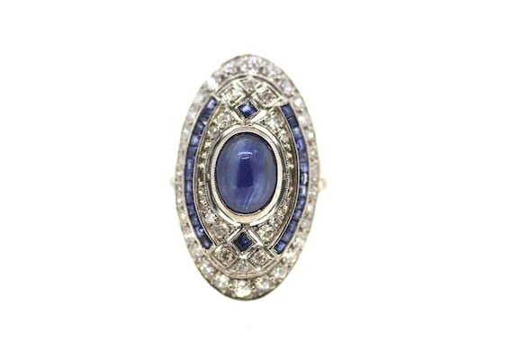 Art Deco Sapphire Statement Ring / Art Deco Diamon