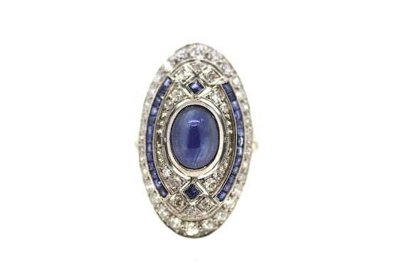 18ct Art Deco Sapphire Ring / Art Deco Diamond Sa… - image 1